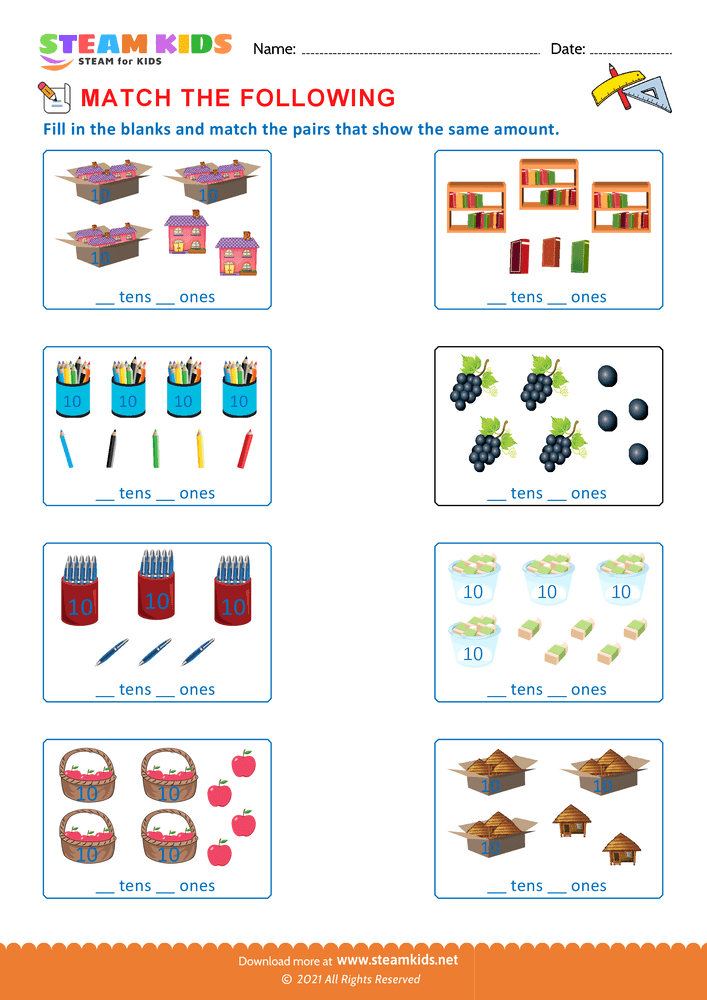 Free Math Worksheet - Match the following - Worksheet 4