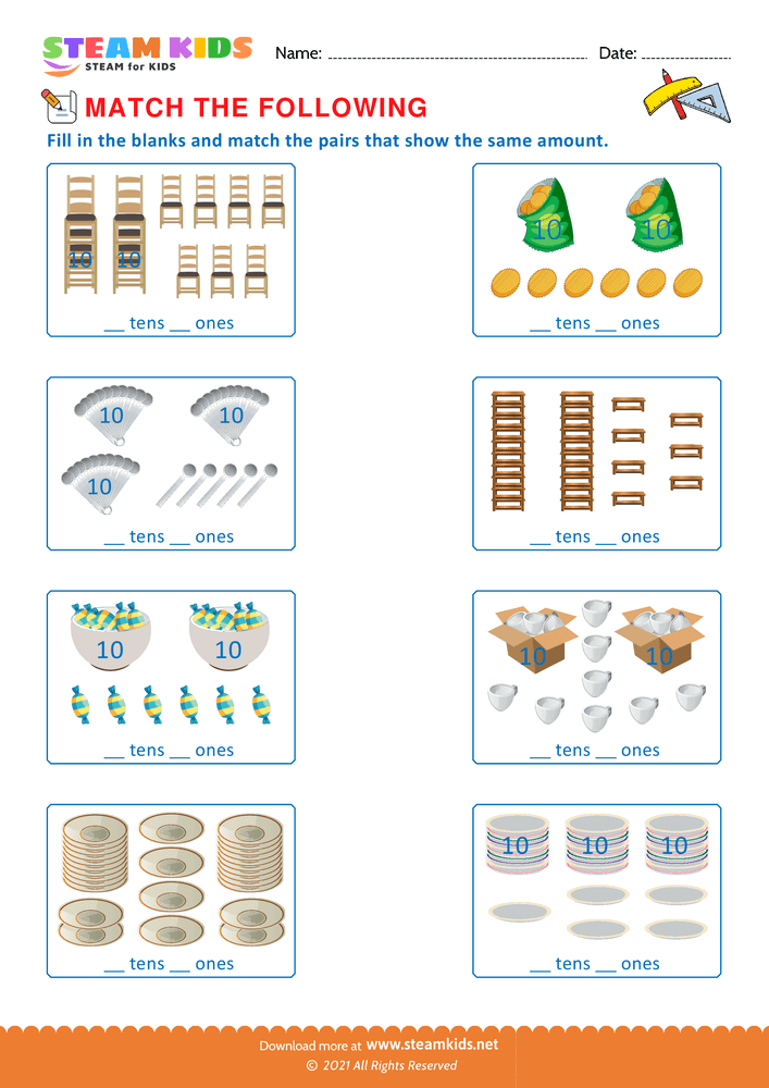 Free Math Worksheet - Match the following - Worksheet 8