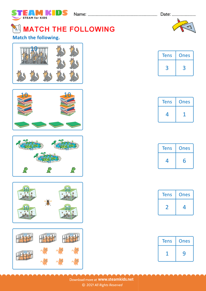 Free Math Worksheet - Match the following - Worksheet 13