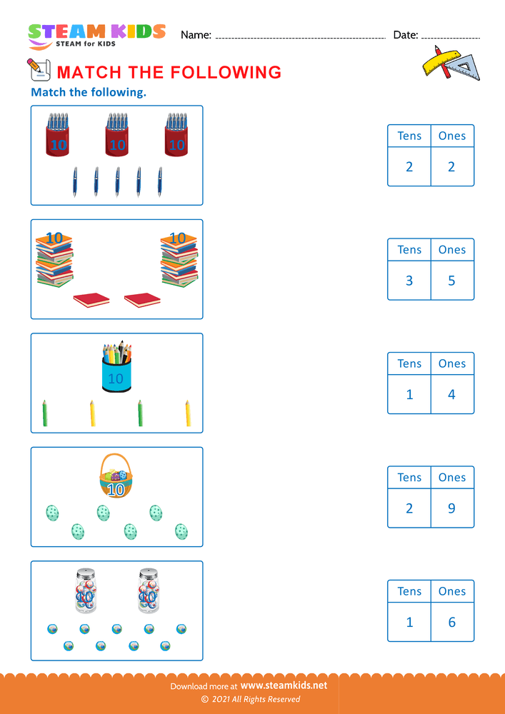 Free Math Worksheet - Match the following - Worksheet 16