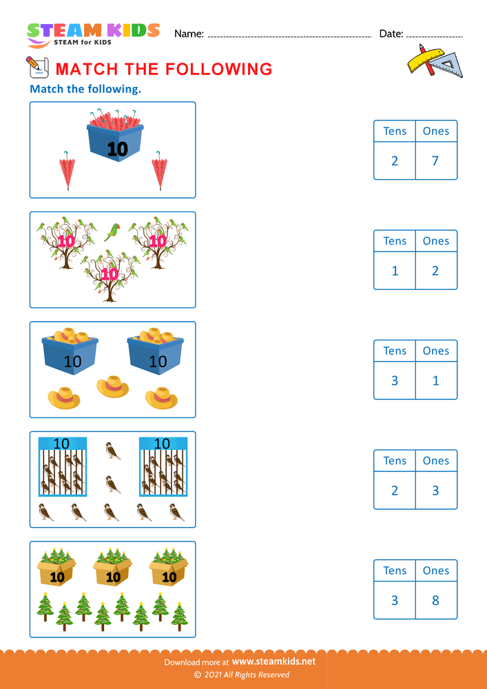 Free Math Worksheet - Match the following - Worksheet 17