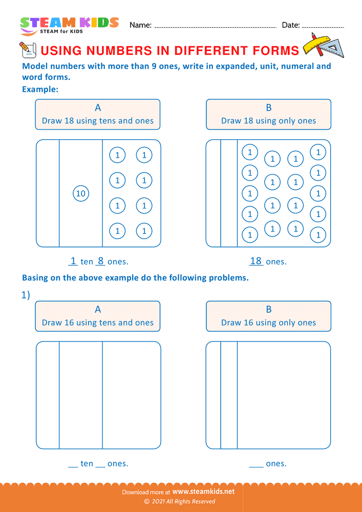 Free Math Worksheet - Using Number in Different Forms - Worksheet 1