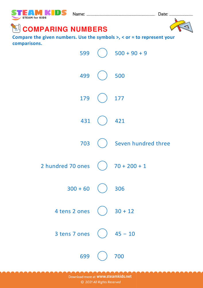 Free Math Worksheet - Mathematical Symbols - Worksheet 7