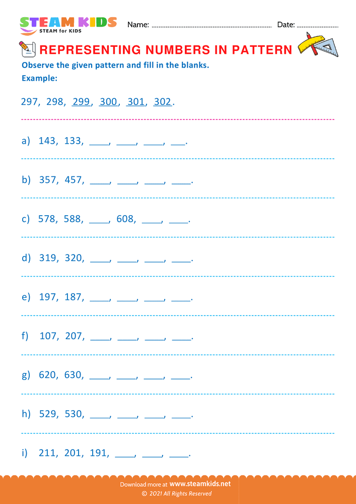 Free Math Worksheet - Writing Numbers as per its Pattern - Worksheet 1