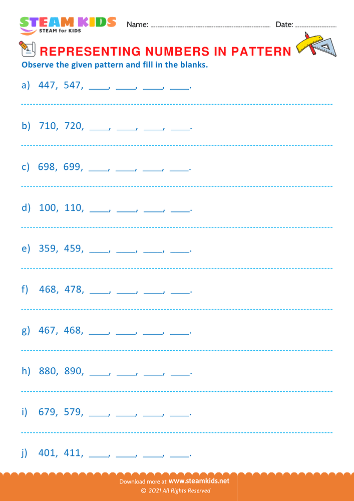 Free Math Worksheet - Writing Numbers as per its Pattern - Worksheet 2