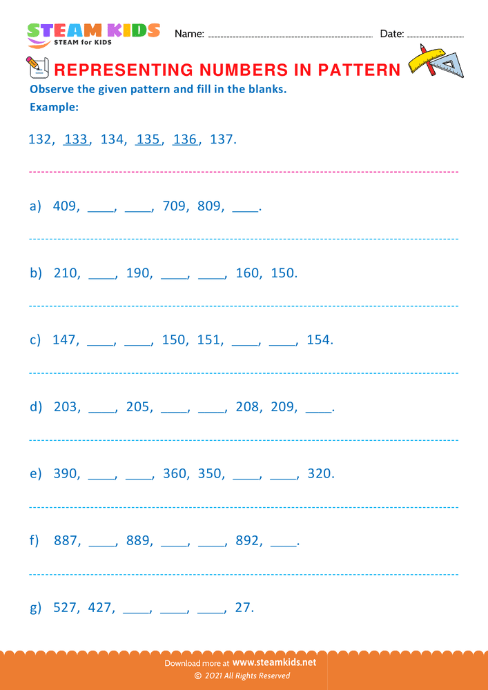 Free Math Worksheet - Writing Numbers as per its Pattern - Worksheet 3