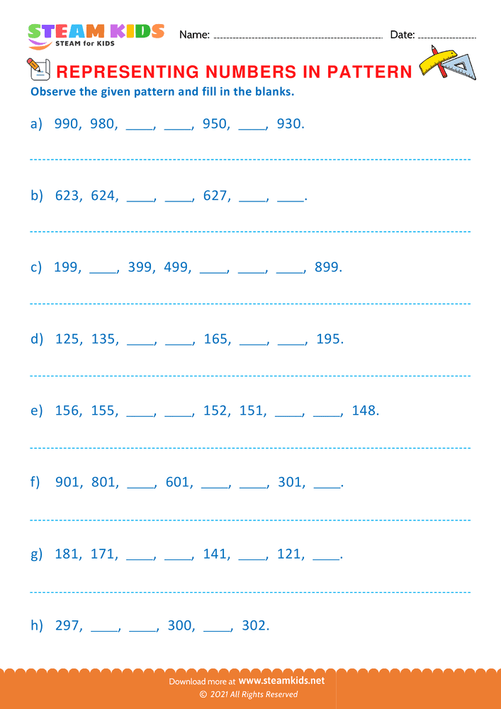 Free Math Worksheet - Writing Numbers as per its Pattern - Worksheet 4