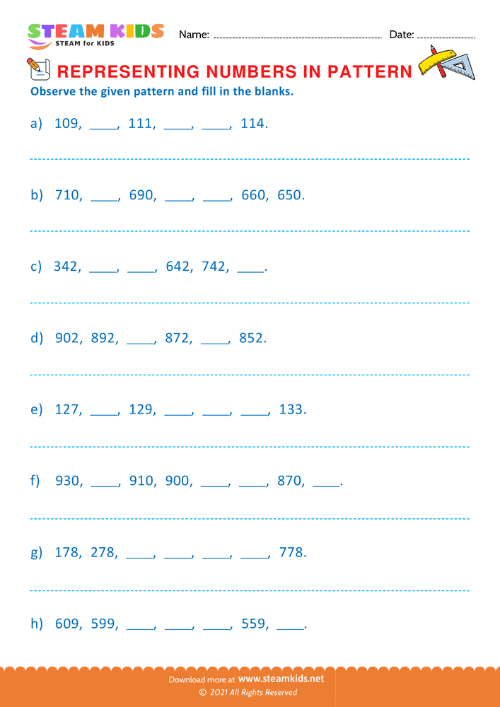 Free Math Worksheet - Writing Numbers as per its Pattern - Worksheet 5