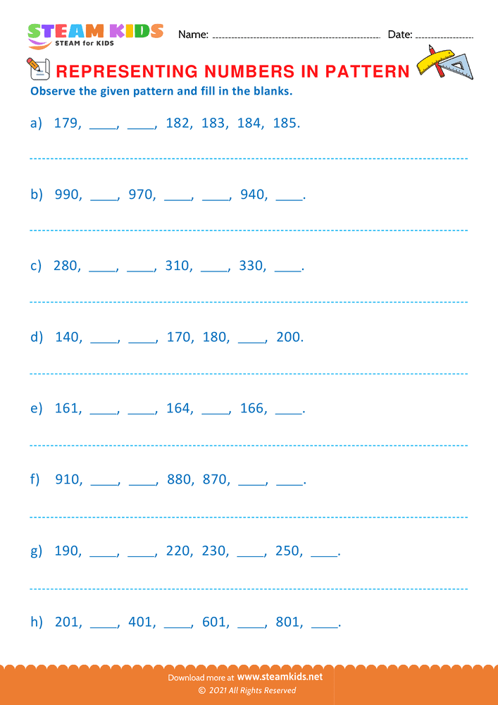 Free Math Worksheet - Writing Numbers as per its Pattern - Worksheet 6