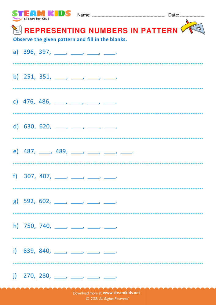 Free Math Worksheet - Writing Numbers as per its Pattern - Worksheet 7