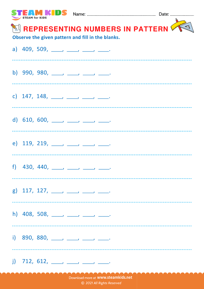 Free Math Worksheet - Writing Numbers as per its Pattern - Worksheet 8