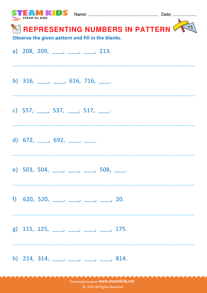Free Math Worksheet - Writing Numbers as per its Pattern - Worksheet 9