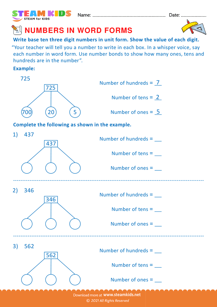 Free Math Worksheet - Number in Word forms - Worksheet 1