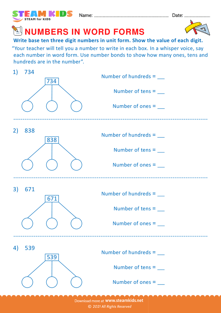 Free Math Worksheet - Number in Word forms - Worksheet 3