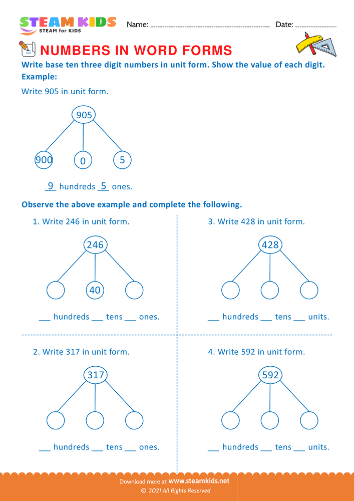 Free Math Worksheet - Number in Word forms - Worksheet 4