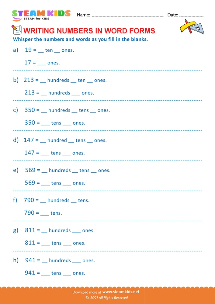Free Math Worksheet - Reading or Writing Number in Two Ways - Worksheet 5