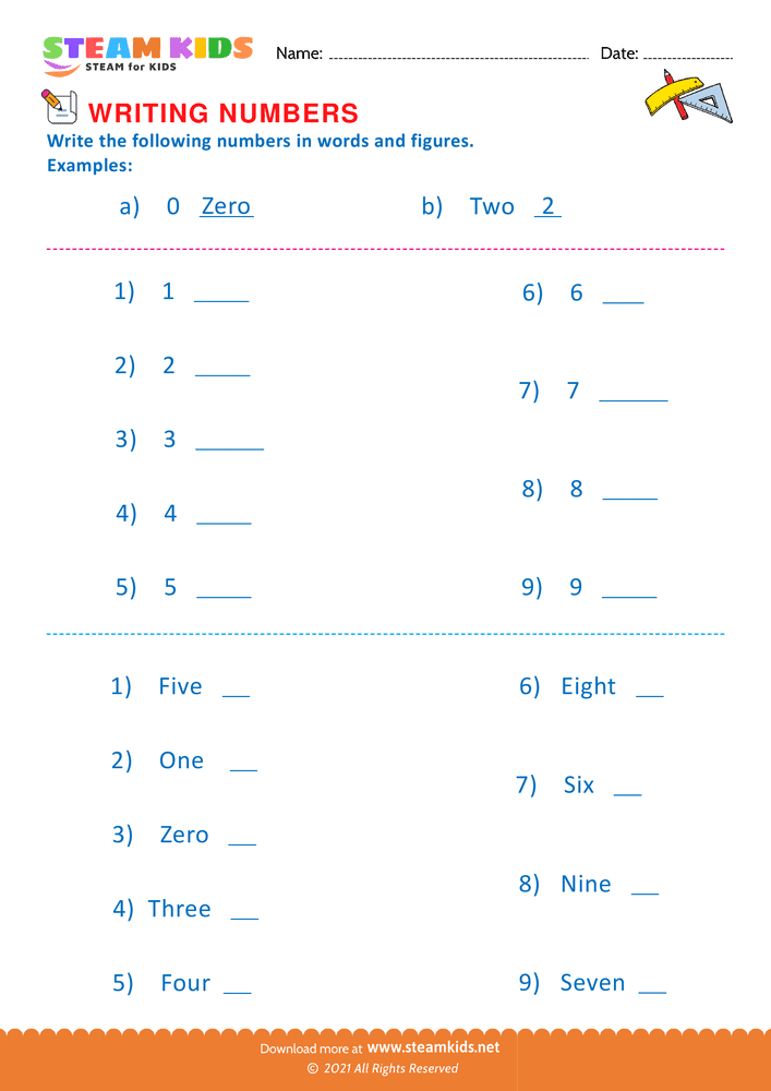 Free Math Worksheet - Write number in words - Worksheet 1