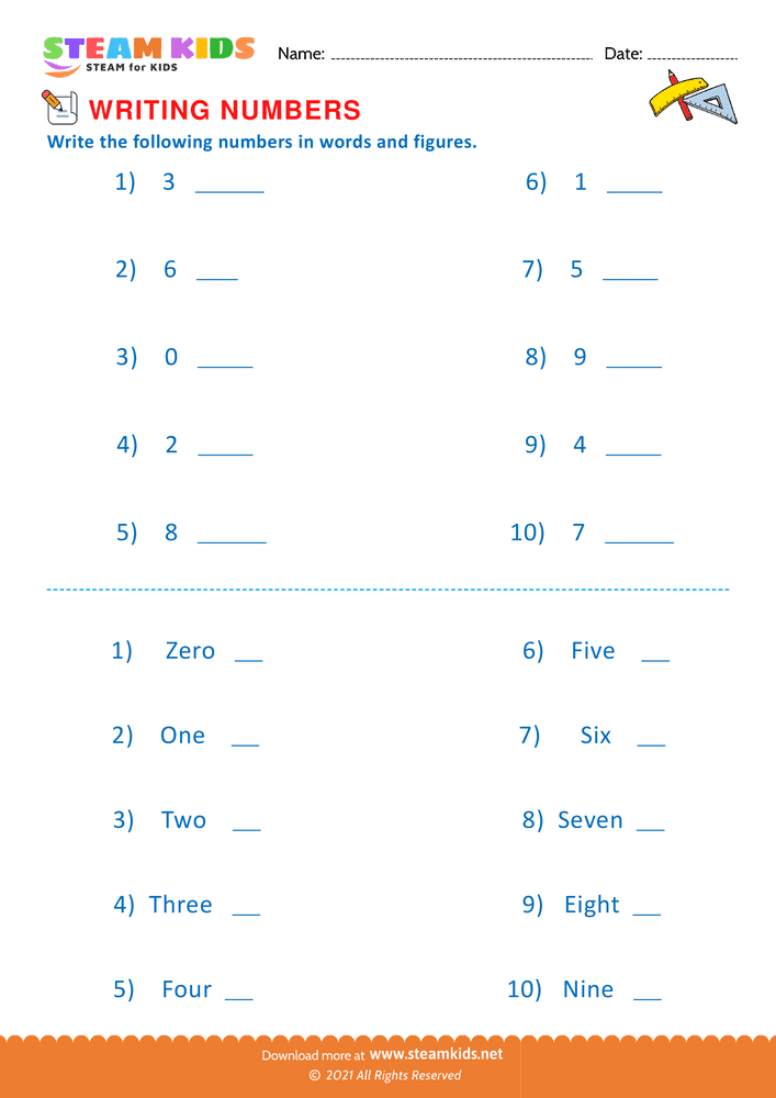 Free Math Worksheet - Write number in words - Worksheet 2