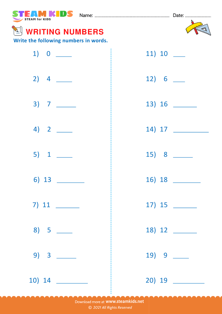 Free Math Worksheet - Write number in words - Worksheet 6