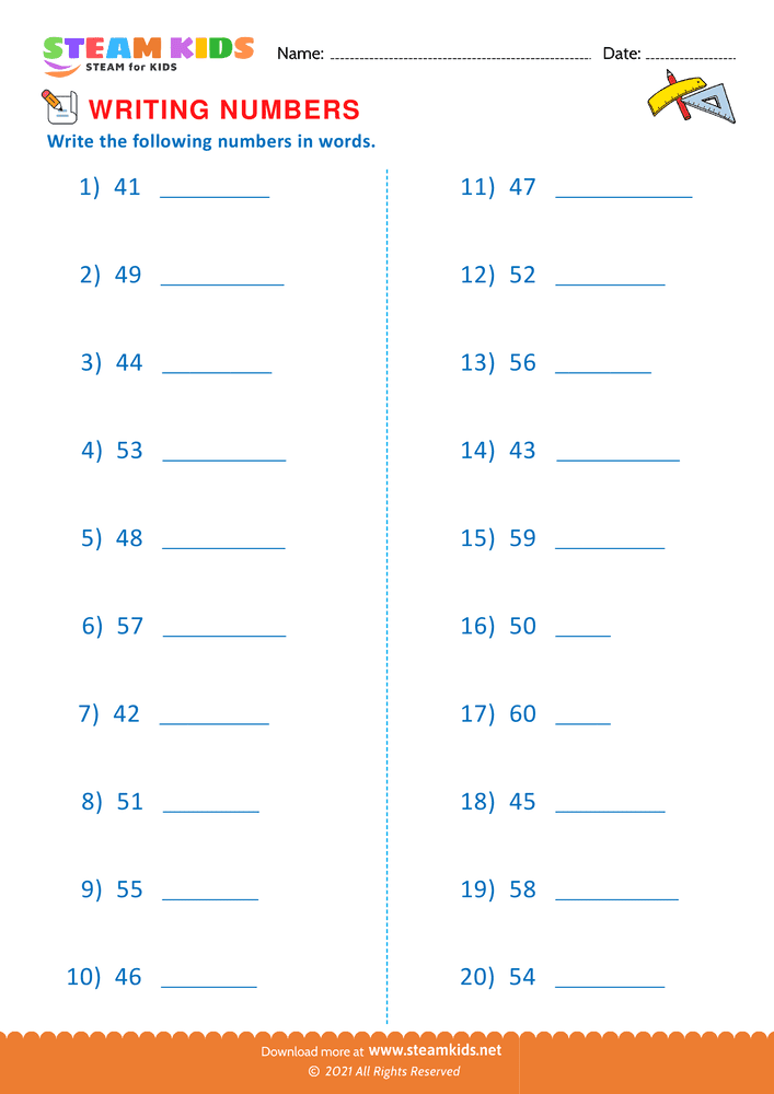 Free Math Worksheet - Write number in words - Worksheet 7