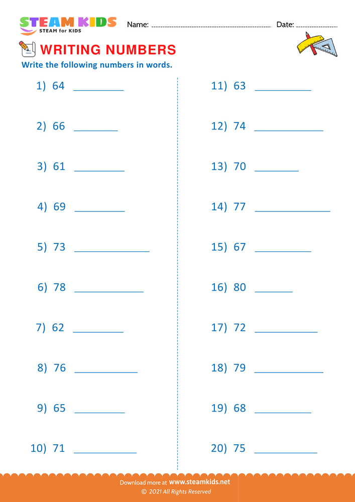 Free Math Worksheet - Write number in words - Worksheet 8