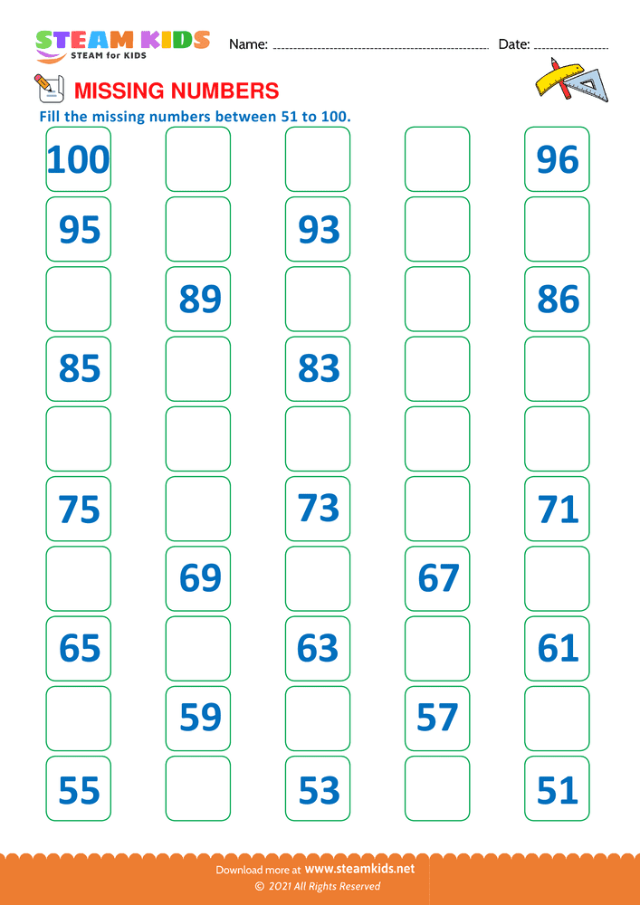 Free Math Worksheet - Missing Numbers - Worksheet 4