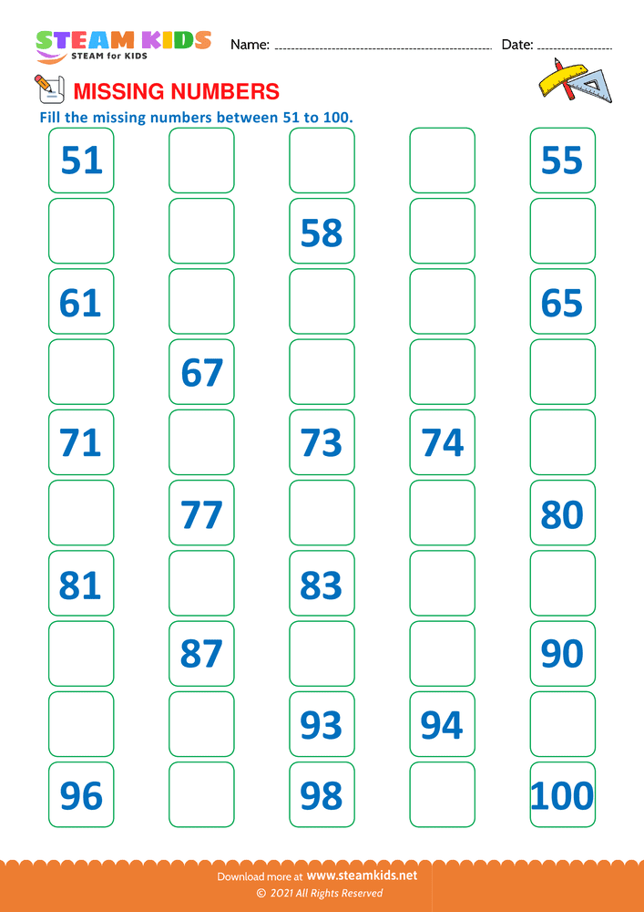 Free Math Worksheet - Missing Numbers - Worksheet 6