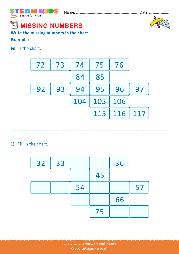 Free Math Worksheet - Missing Numbers - Worksheet 12