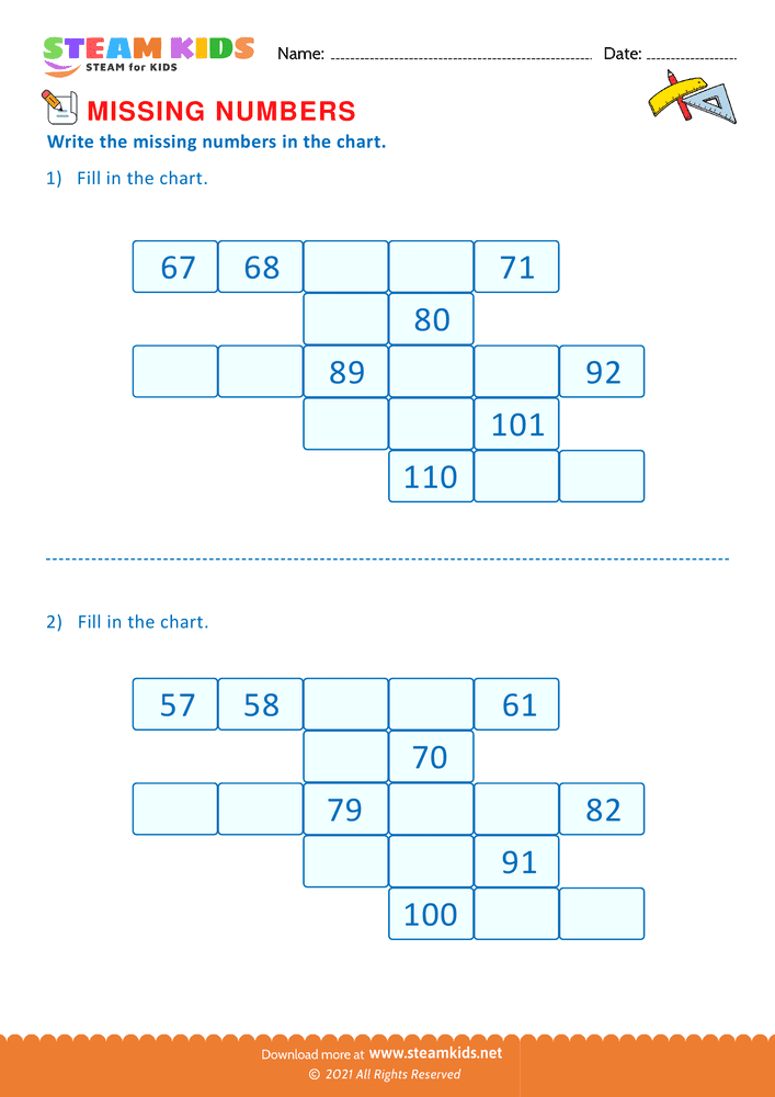 Free Math Worksheet - Missing Numbers - Worksheet 11