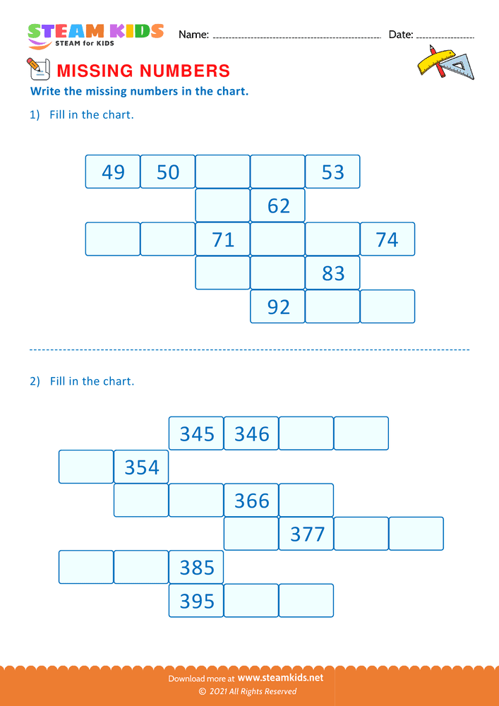 Free Math Worksheet - Missing Numbers - Worksheet 1