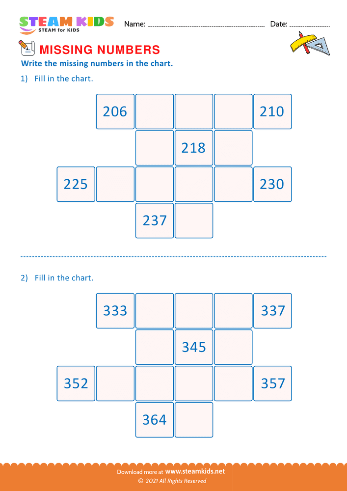 Free Math Worksheet - Missing Numbers - Worksheet 4