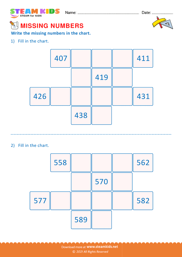 Free Math Worksheet - Missing Numbers - Worksheet 5
