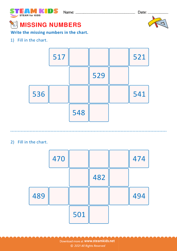 Free Math Worksheet - Missing Numbers - Worksheet 6