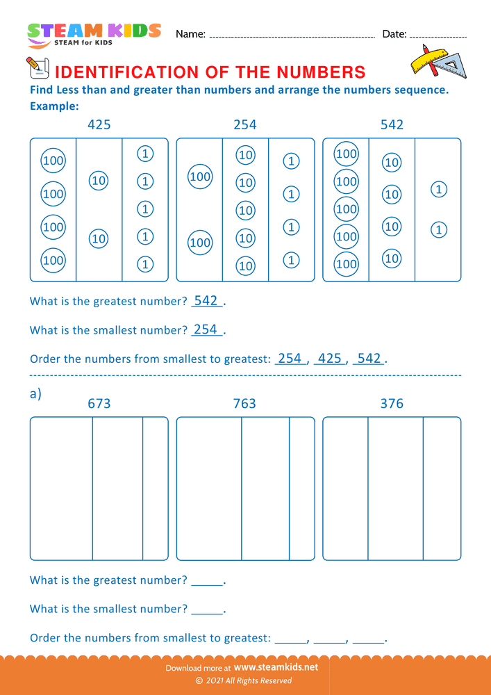 Free Math Worksheet - Find less and greater than - Worksheet 1
