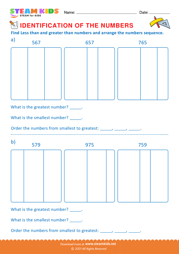 Free Math Worksheet - Find less and greater than - Worksheet 2