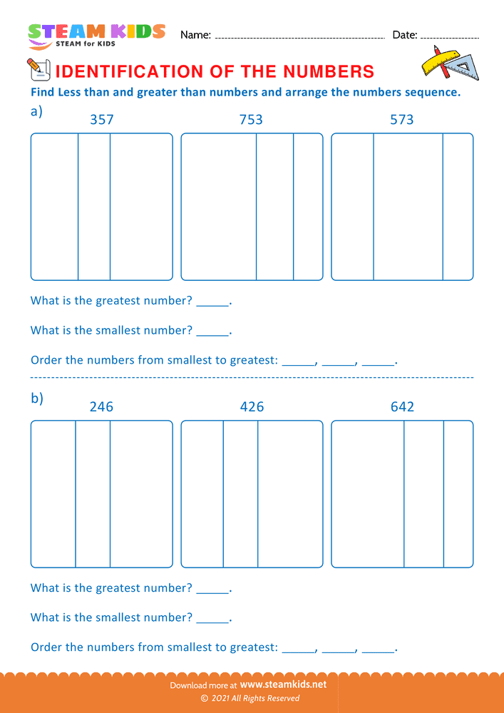 Free Math Worksheet - Find less and greater than - Worksheet 3