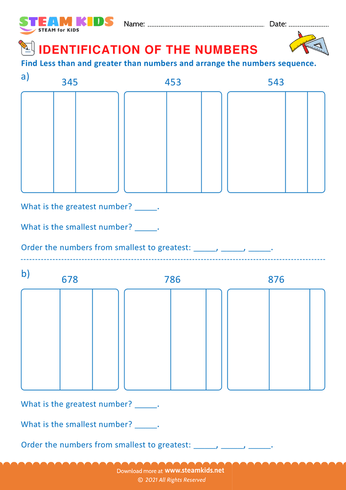 Free Math Worksheet - Find less and greater than - Worksheet 4
