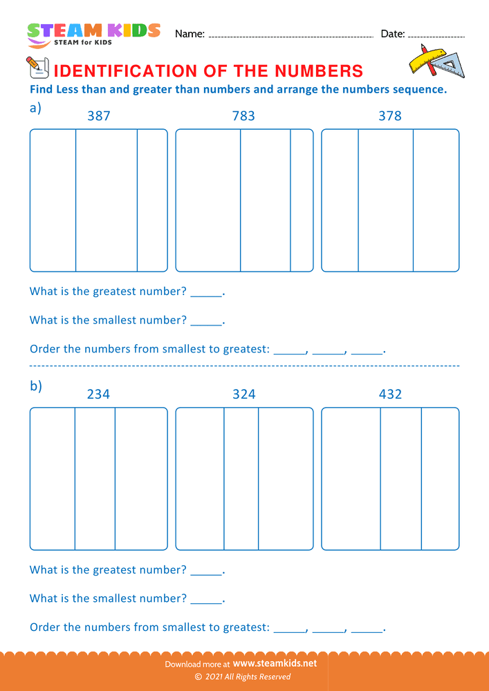 Free Math Worksheet - Find less and greater than - Worksheet 5