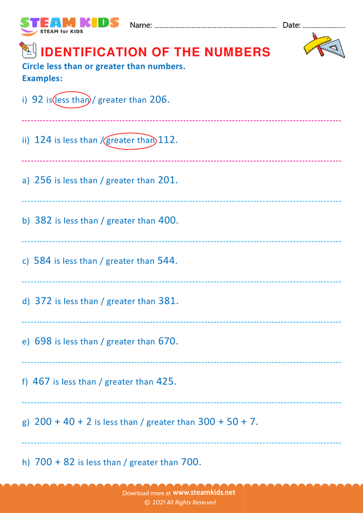 Free Math Worksheet - Find less and greater than - Worksheet 6