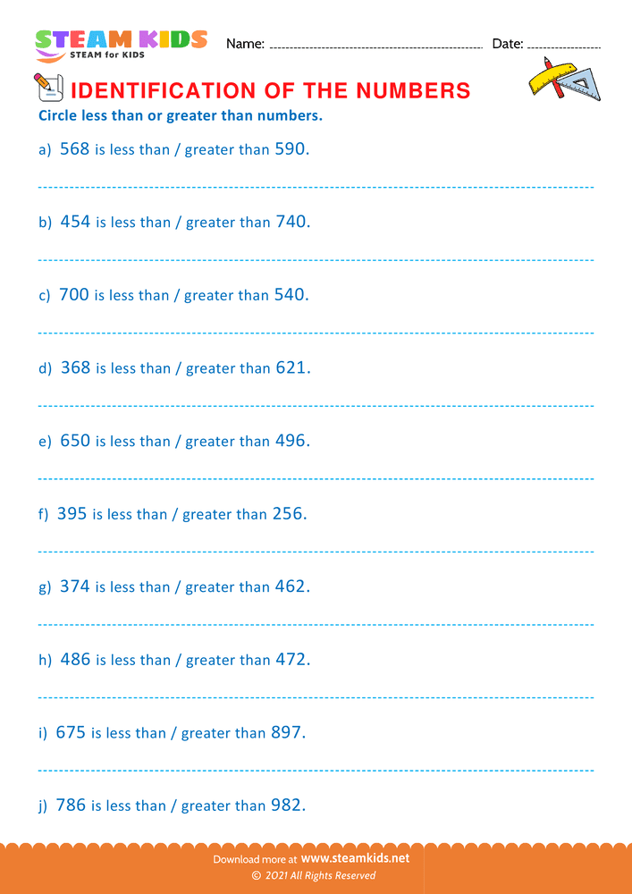 Free Math Worksheet - Find less and greater than - Worksheet 10