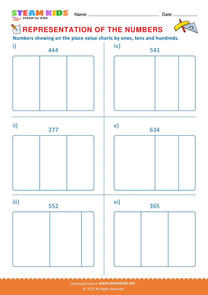 Free Math Worksheet - Numbers on the place value chart - Worksheet 2