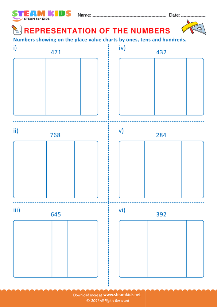 Free Math Worksheet - Numbers on the place value chart - Worksheet 3