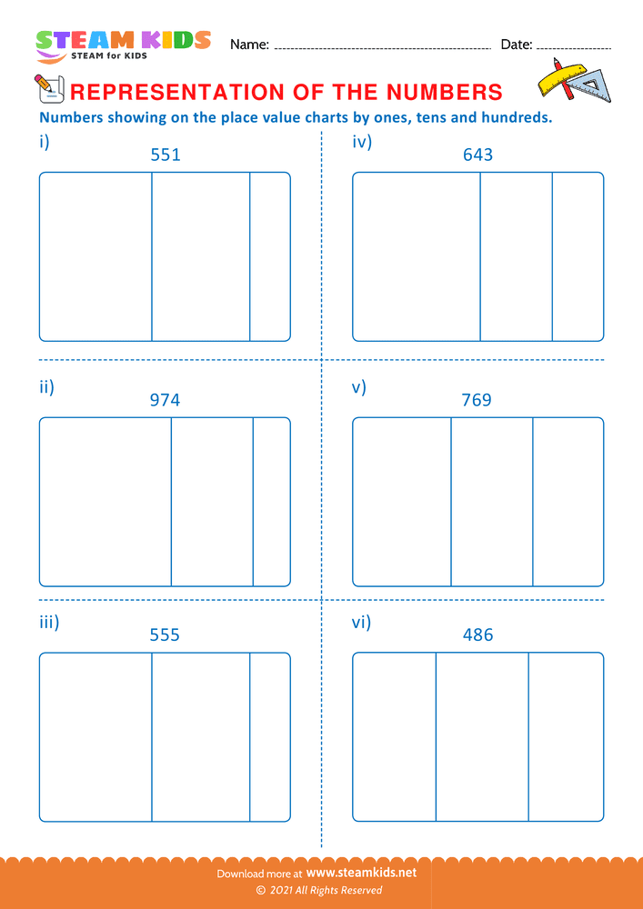 Free Math Worksheet - Numbers on the place value chart - Worksheet 4