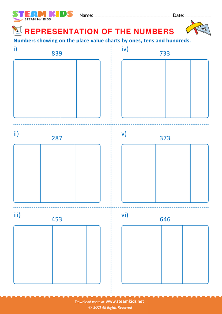 Free Math Worksheet - Numbers on the place value chart - Worksheet 5