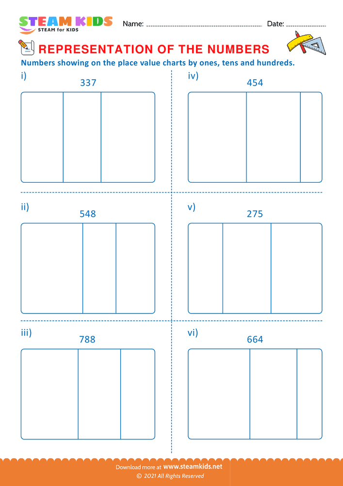 Free Math Worksheet - Numbers on the place value chart - Worksheet 6