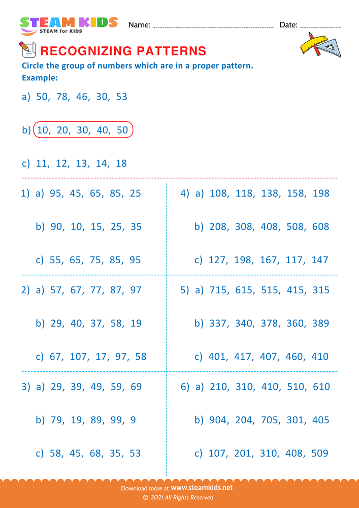 Free Math Worksheet - Circle the Group of Numbers - Worksheet 1