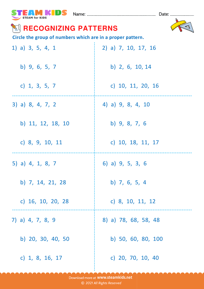 Free Math Worksheet - Circle the Group of Numbers - Worksheet 3