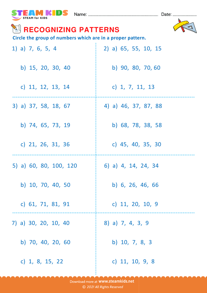 Free Math Worksheet - Circle the Group of Numbers - Worksheet 4