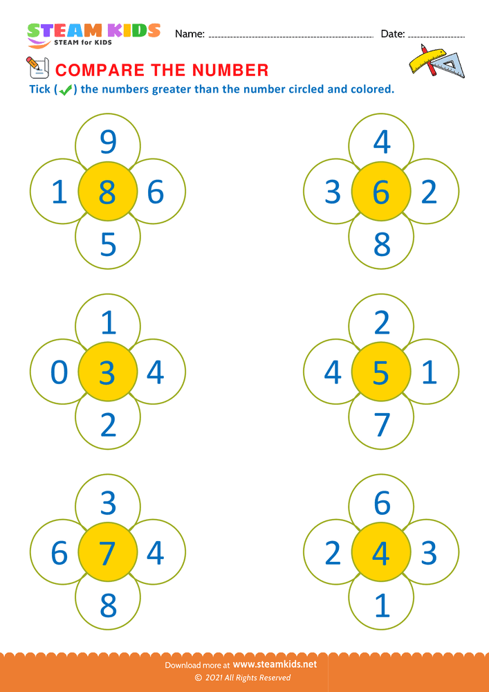 Free Math Worksheet - Comparing Numbers - Worksheet 1