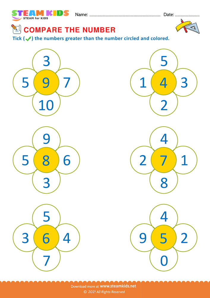 Free Math Worksheet - Comparing Numbers - Worksheet 2